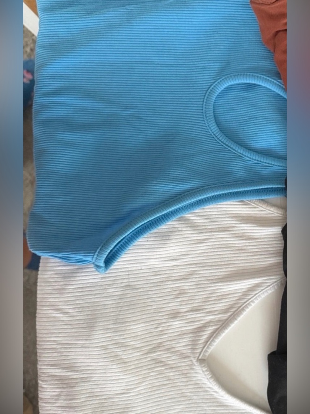 Set of Ribbed Tank Tops in Blue, White, Black & Rust